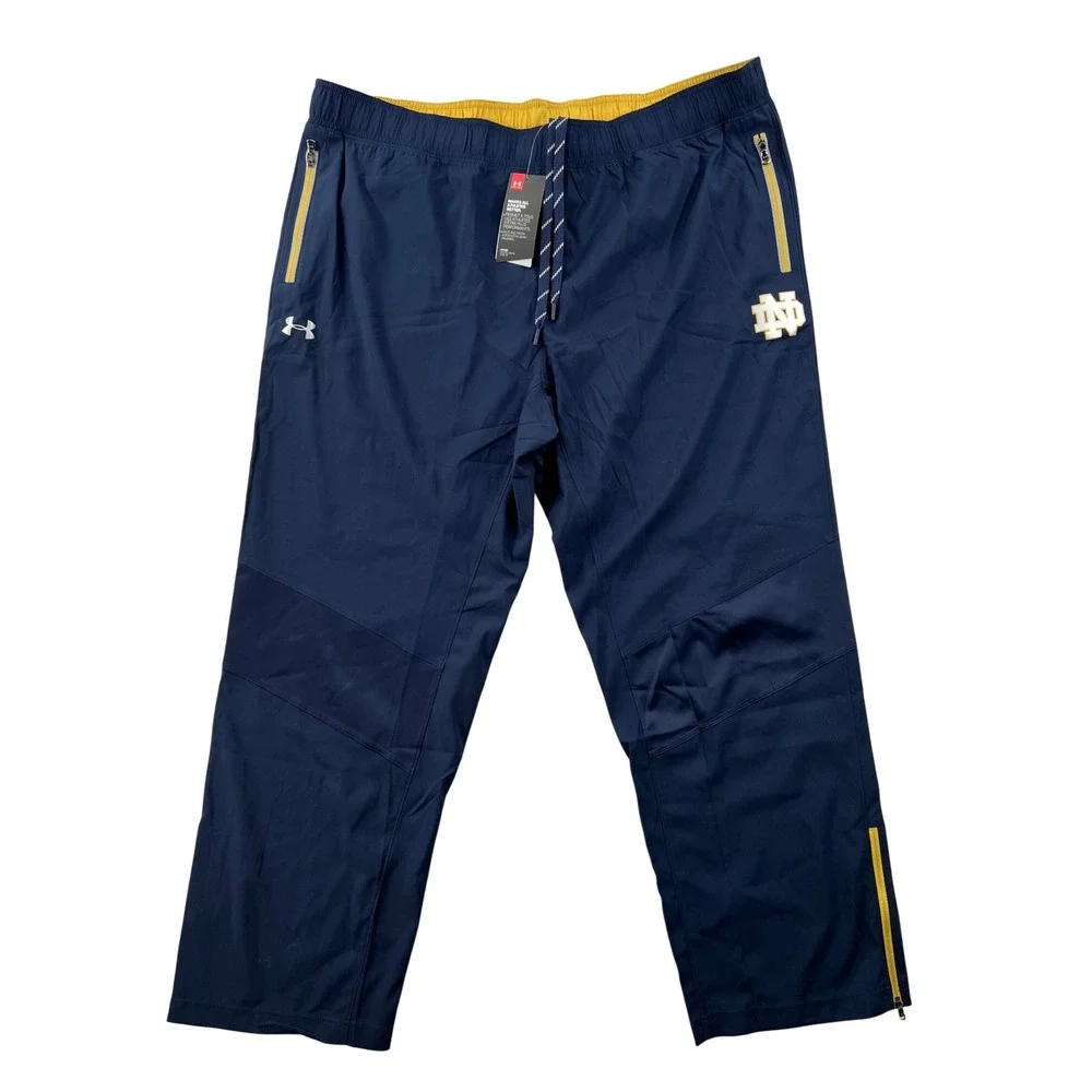 NEW Under Armour Notre Dame Team Issue Track Pants Mens 3XL Navy Blue Gold Logo